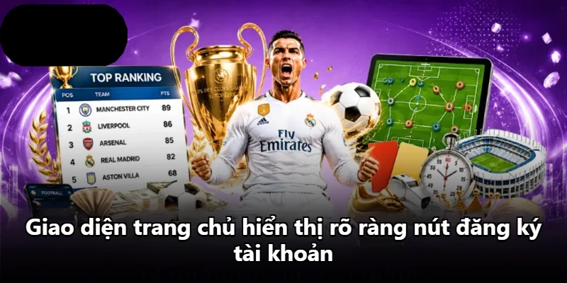 Giao diện trang chủ hiển thị rõ ràng nút đăng ký tài khoản